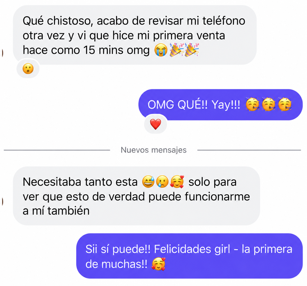 Mensaje real: hice mi primera venta hace 15 minutos, esto de verdad puede funcionarme a mí también